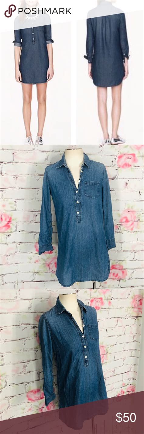 J Crew Long Sleeve Denim Chambray Shirt Dress Chambray Shirt Dress