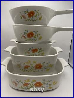 Vintage Corning Ware Wildflower 5 Piece Set EUC - Vintage Corning Ware