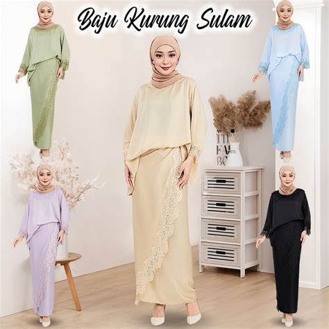 Lace Baju Kurung Moden Hitam Sulam Mini Kurung Satin Sejuk Selesa