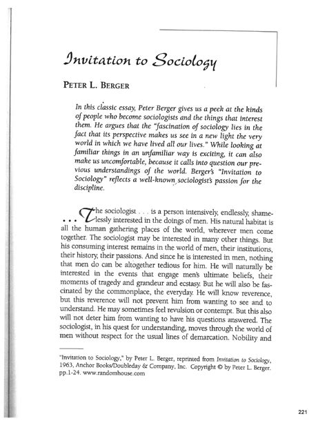 Peter Berger Invitation To Sociology 1963 SOCIO 211 Studocu