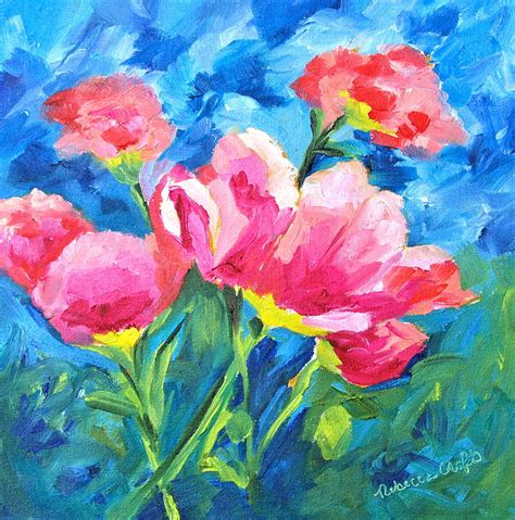 Peachy Keen Impressionist Flowers Painting by Rebecca Croft