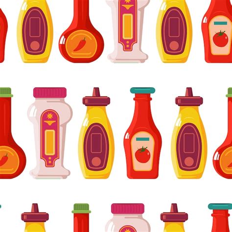 Premium Vector Sauces In Bottles Vector Cartoon Seamless Pattern Background