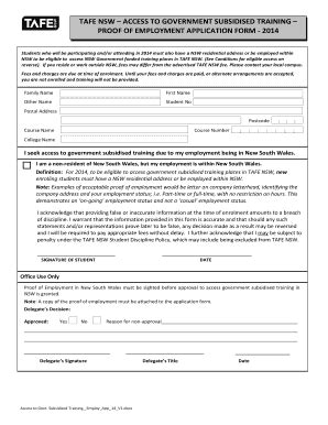 Fillable Online Tafensw Edu Proof Of Employment Application Form TAFE