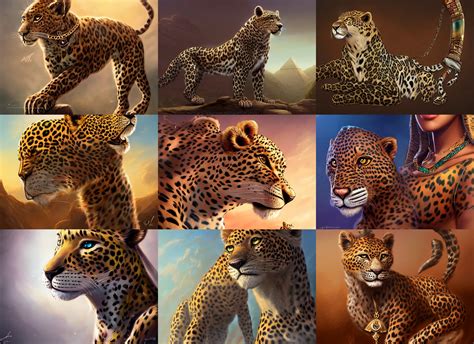 KREA Fullbody Beautiful Detailed Character Design Of A Feral Leopard