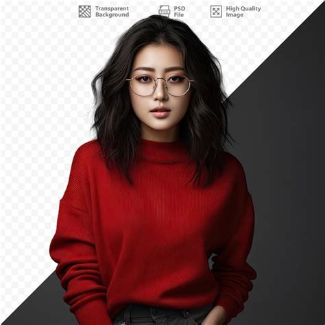 Premium Psd A Woman Wearing Glasses And A Red Sweater