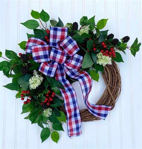 Red White And Blue Patriotic Front Door Summer Wreath Memorial Etsy