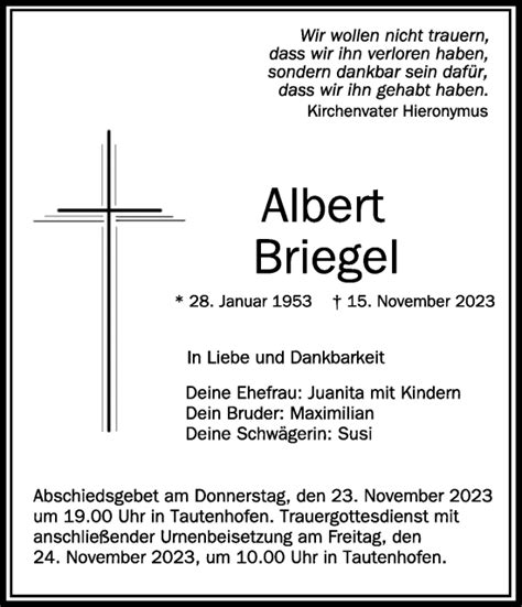 Traueranzeigen Von Albert Briegel Schwaebische De Trauerportal