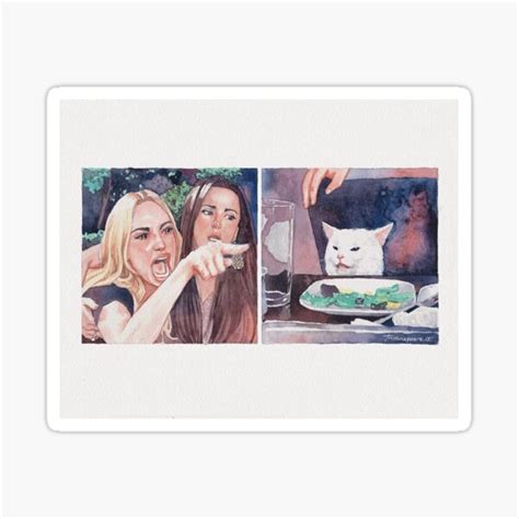 "Woman yelling at cat meme painting" Sticker for Sale by HannkShop ...