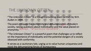 The Unknown Citizen Pptx