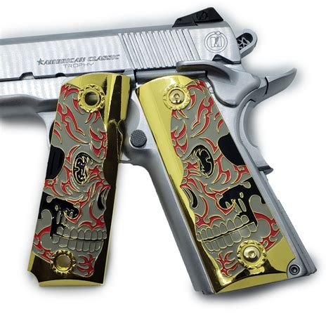 1911 Full Size Grips Metal Enameled Ambi Cut Gold Grips America