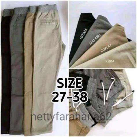 Jual Celana Chinos Cowok Panjang Karet Pinggang Rip Kolor Shopee