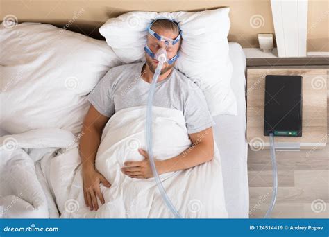 Man With Sleeping Apnea And Cpap Machine Stock Image Image Of Alternative Human 124514419