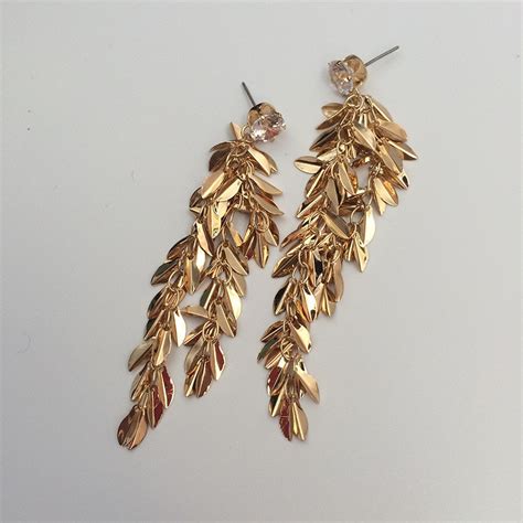 Xus Temperament Super Flash Golden Leaf Long Zircon Alloy Wheat Tassel