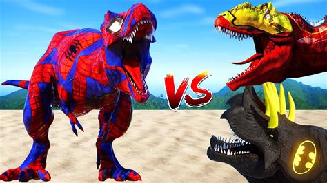 Spiderman Tyrannosaurus Rex Vs Batman Ultimasaurus Dinosaurs Fight Jurassic World Evolution