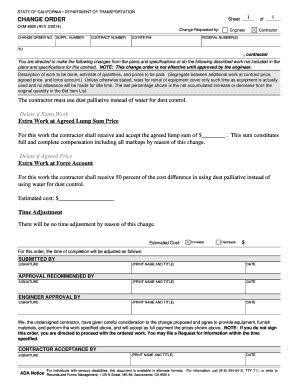 Fillable Online Dot Ca CPD 14 2 Attachment 2 Sample Change Order Dust