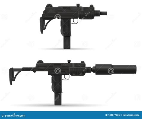 Set Submachine Gun M3 Hand Smoke Grenade Buying Pistol And Trap Hunting Icon Vector