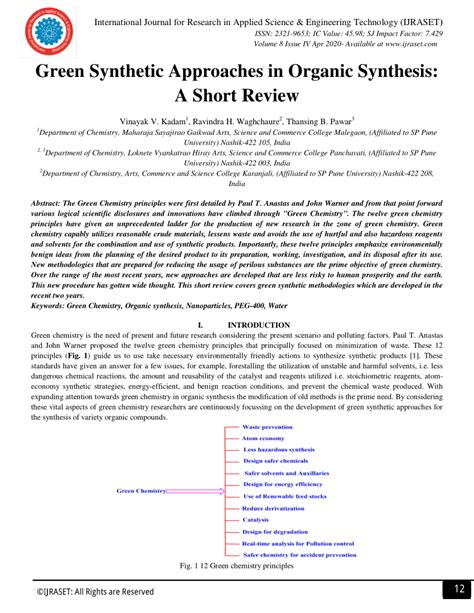 PDF Green Synthetic Approaches In Organic Synthesis A Short Review