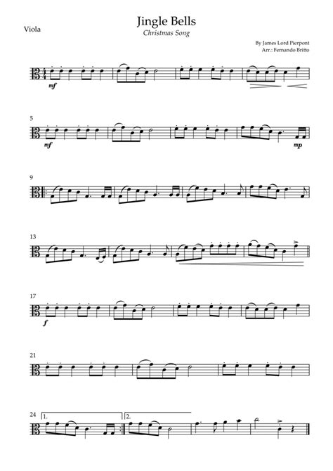 Jingle Bells Christmas Song For Viola Solo Arr Fernando Britto By