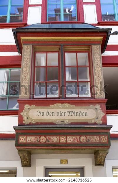 Historic House Facade Wooden Oriel Text Stock Photo 2148916525