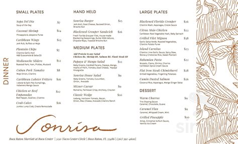 Sonrisa Restaurant Menu In Boca Raton Florida Usa