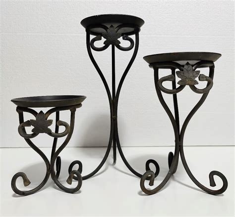 Longaberger Wrought Iron Maple Leaf Pillar Candle Holders Set Of