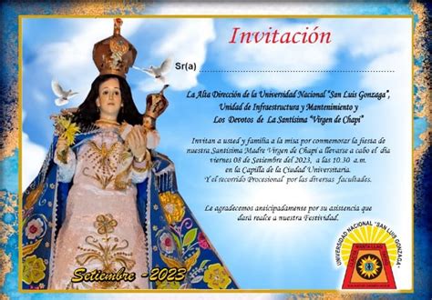 Invitación a misa en honor a la santísima Virgen de Chapi Noticias UNICA