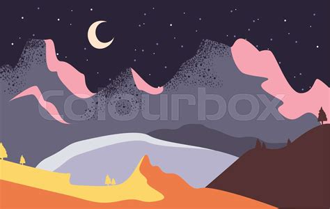 Minimalist landscape of mountains at night vector design | Stock vector ...