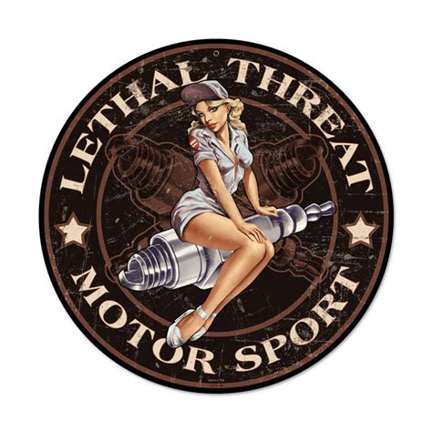 Retro Spark Plug Pinup Metal Sign 42 X 42 Inches