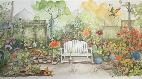 An Illustration With A Garden Scene Background, Picture Of Garden To ...