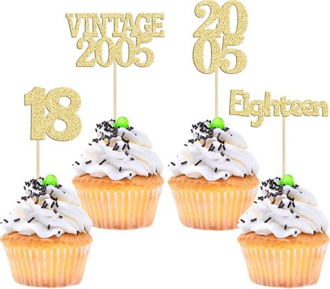 Amazon Gyufise Pcs Cupcake Toppers Glitter Eighteen Vintage