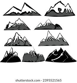 Different Mountain Ranges Silhouette Collection Set Stock Vector