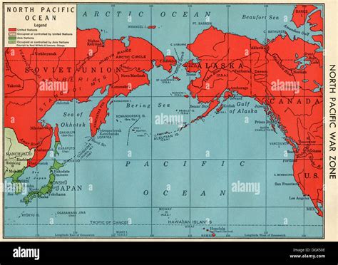 Mapa Antiguo De Pacífico Norte Zona De Guerra En La Segunda Guerra Mundial 1940 Fotografía De