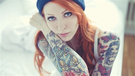 Wallpaper Face Women Redhead Model Glasses Tattoo Blue Fashion