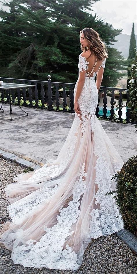 Off The Shoulder Wedding Dresses Mermaid Lace Backless Blush With