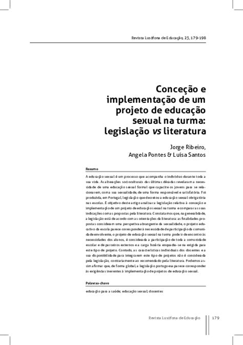 Pdf Conceção E Implementação De Um Projeto De Educação Sexual Na