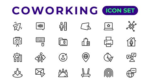 Coworking Service Vector Icons Set Collection Coworking Space Office