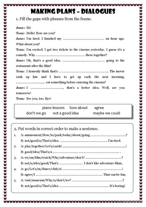 Making Plans Dialogues Exercises C English Esl Worksheets Pdf Doc