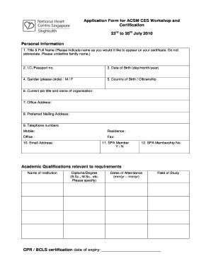 Fillable Online Application Form For ACSM Certification And Workshop