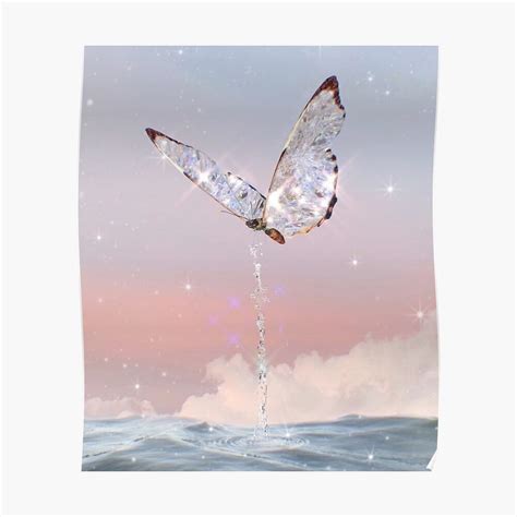 Vintage aesthetic sparkly butterfly pastel sunset beach