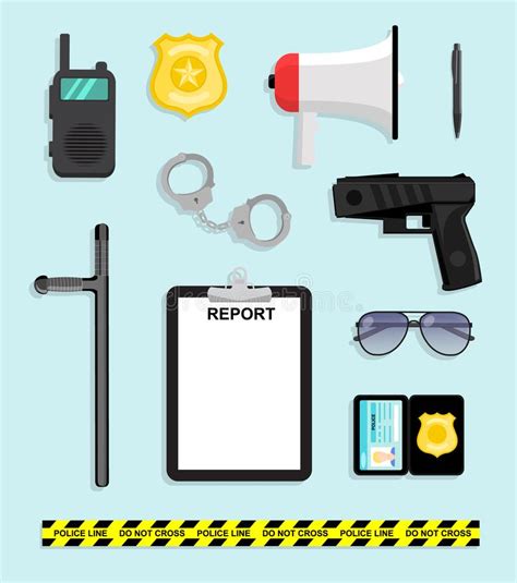 Traditional Police Items Set Cartoon Stylized Blank For Arrest Warrant