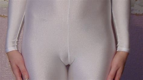 White See Through Catsuit Cameltoe Strip Naked Shinywear Lycra