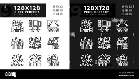 Entertainment Events Pixel Perfect Linear Icons Set For Dark Light