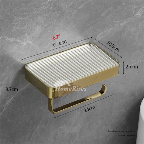 Wall Mount Toilet Roll Holder With Acrylic Shelf Bathroom Modern Gold