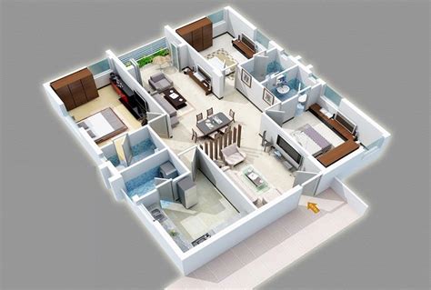 20 Designs Ideas For 3d Apartment Or One Storey Three Bedroom Floor Plans Home Design Lover