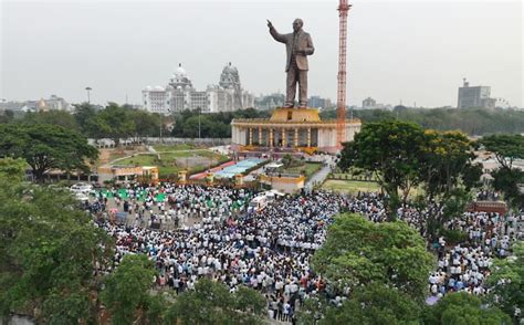 Kcr Unveils 125 Ft Tall Bronze Statue Of Dr Babasaheb Ambedkar On His 132nd Birth Anniversary