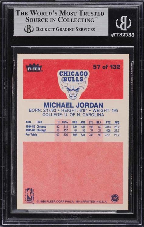 1986 87 FLEER BASKETBALL MICHAEL JORDAN ROOKIE RC 57 BGS 9 MINT MJ