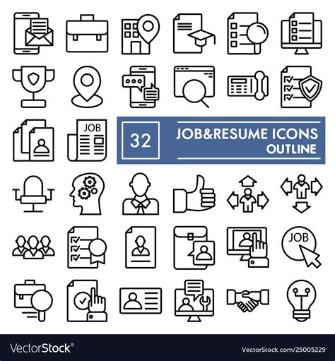 Job and resume line icon set work symbols Vector Image