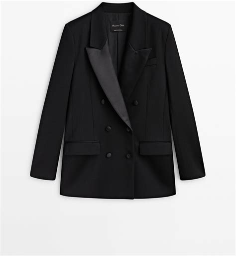 Massimo Dutti Double Breasted Tuxedo Suit Blazer With Satin Lapels