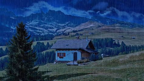 Lets Sleep While The Heavy Rain Falling Down On A Hill House At Night