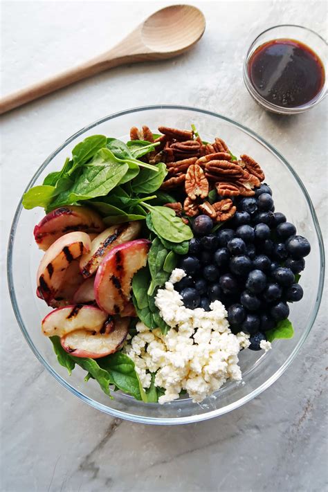 Grilled Peach Blueberry Spinach Salad With Honey Balsamic Vinaigrette